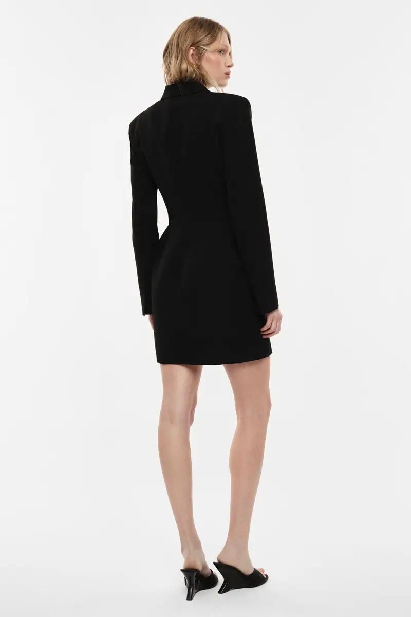 Abito corto doppiopetto con collo classico Nero miniatura 3
