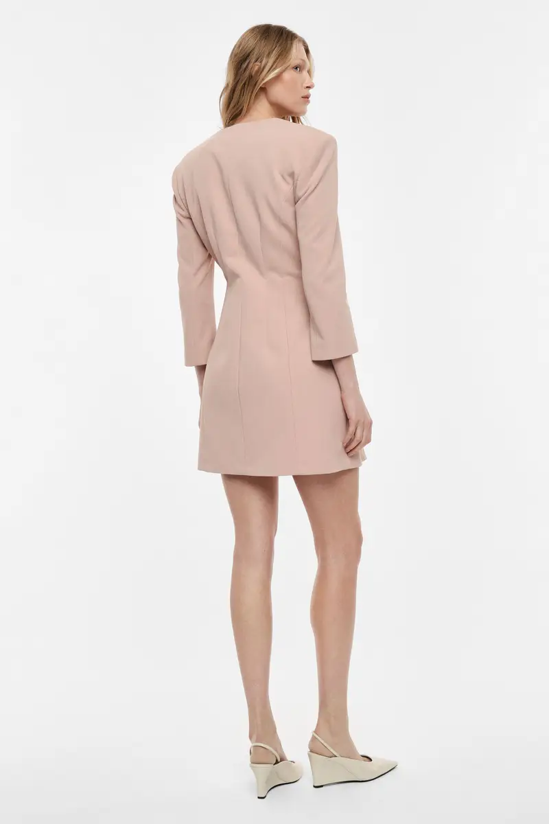 Abito corto doppiopetto con maniche a 3/4 Cipria miniatura 3