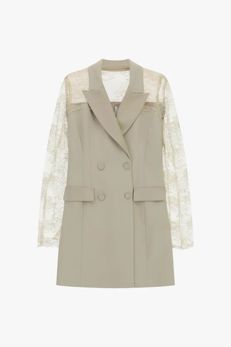 Abito corto doppiopetto con maniche in pizzo Platino