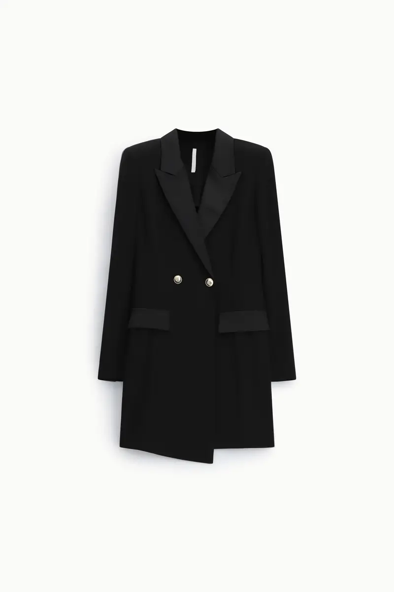 Abito corto doppiopetto con revers e tasche Nero
