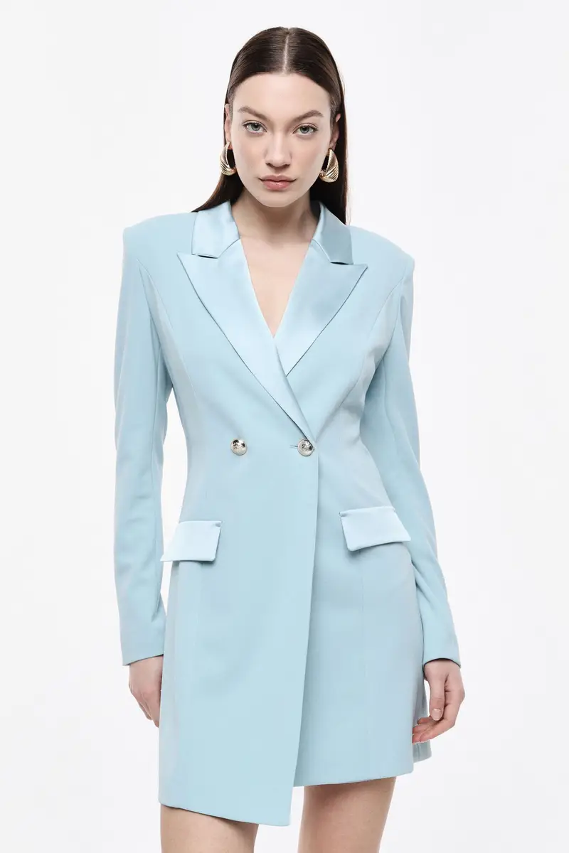 Abito corto doppiopetto con revers e tasche New sky miniatura 2