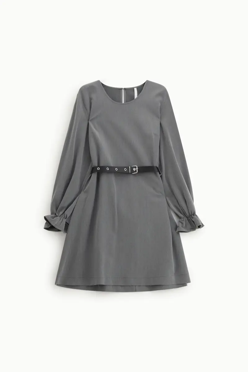 Abito corto maniche lunghe cintura coordinata Grigio