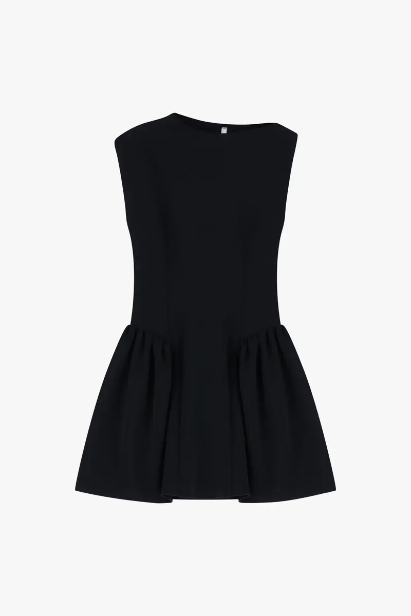 Abito corto svasato senza maniche giro barca Nero