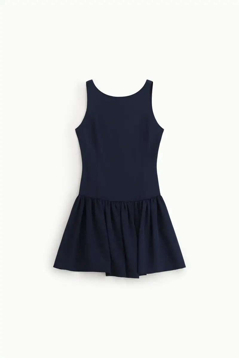 Abito corto svasato senza maniche girocollo Blu