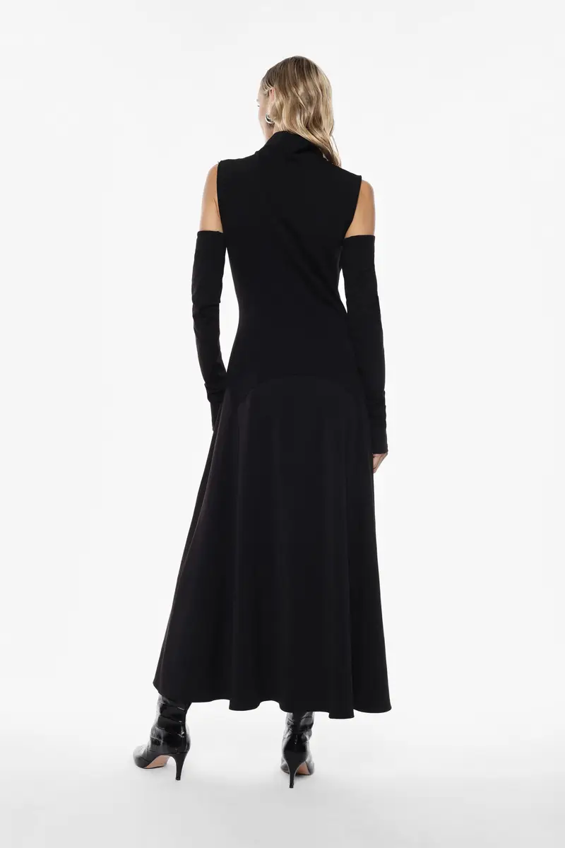 Abito lungo a collo alto senza maniche Nero miniatura 3