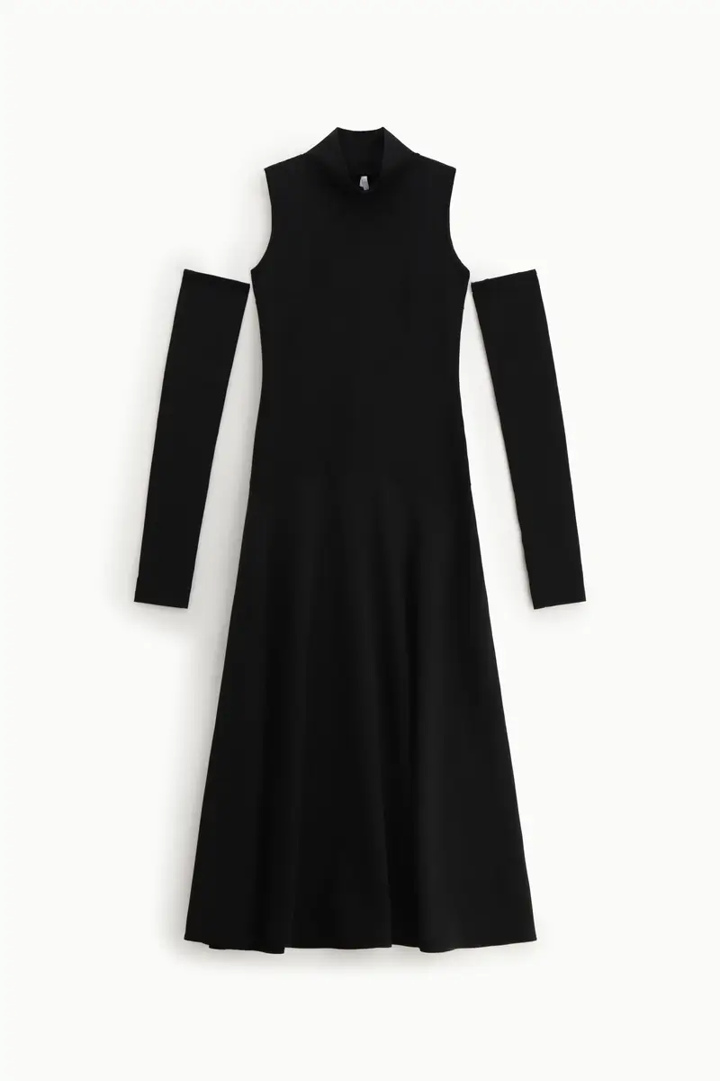 Abito lungo a collo alto senza maniche Nero