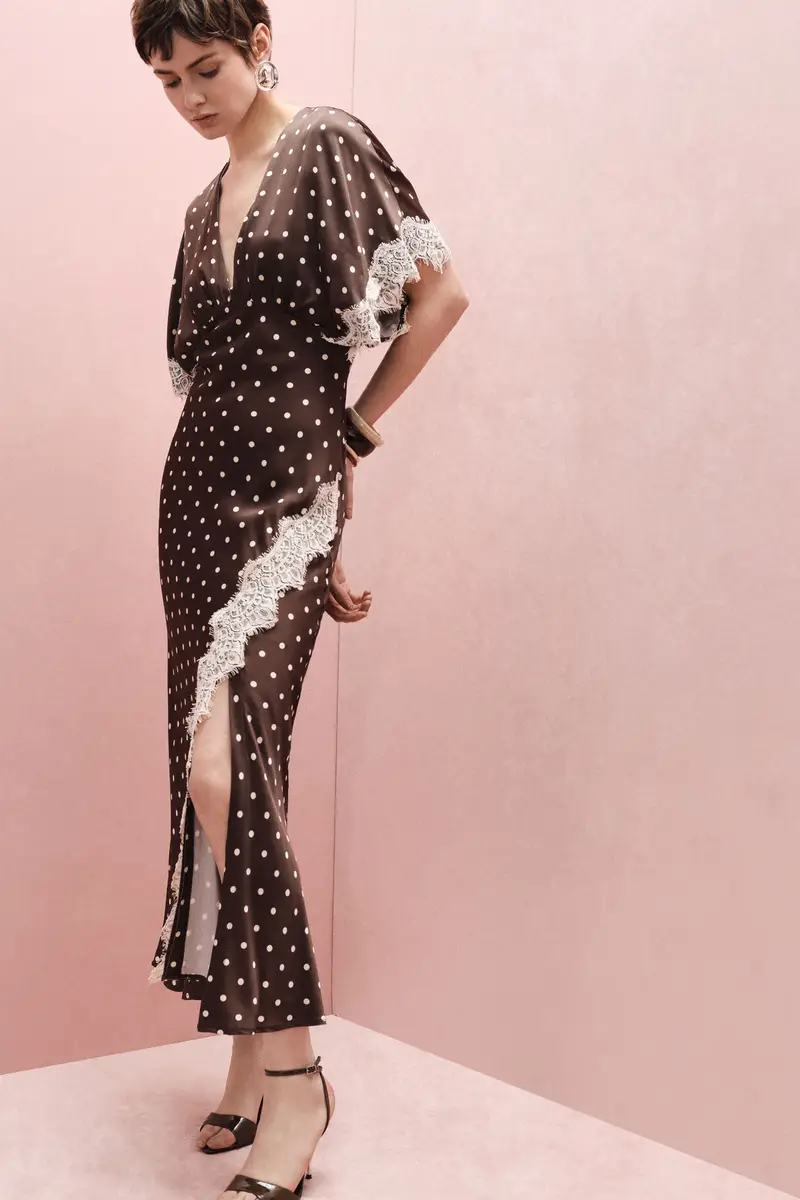 Abito lungo a pois con maniche ampie e pizzo Moro miniatura 2