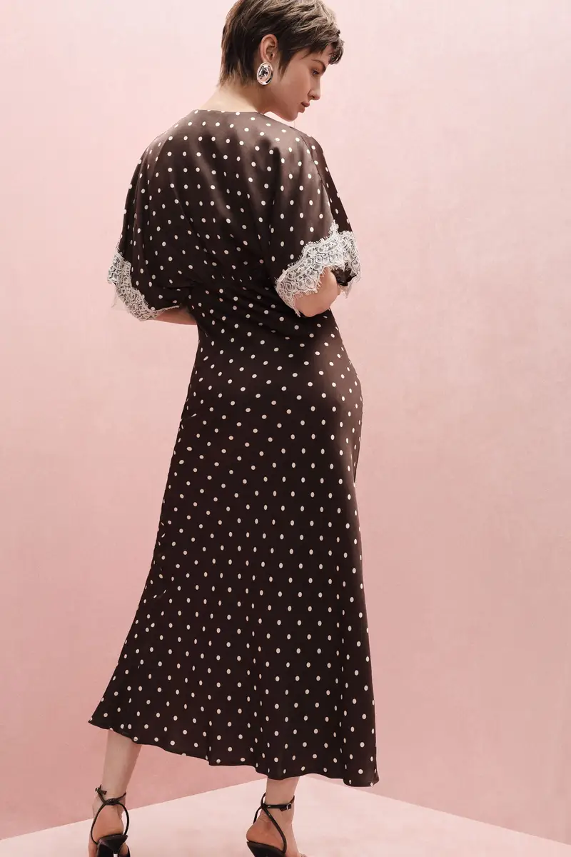 Abito lungo a pois con maniche ampie e pizzo Moro miniatura 3