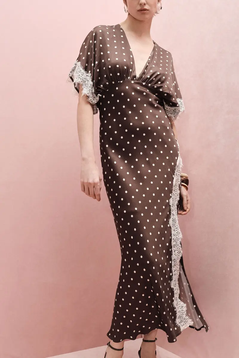 Abito lungo a pois con maniche ampie e pizzo Moro miniatura 4
