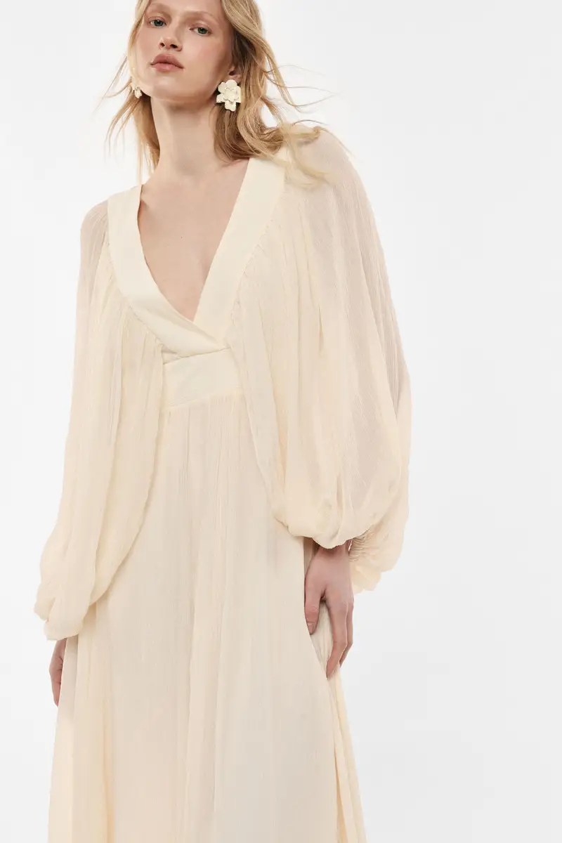 Abito lungo ampia manica scollo a v Burro miniatura 4