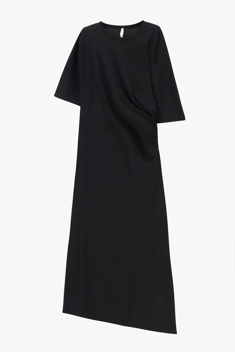 Abito lungo asimmetrico con maniche morbide Nero