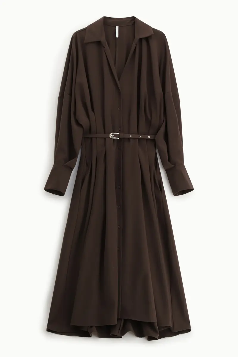 Abito lungo con cintura e bottoni frontali Moro