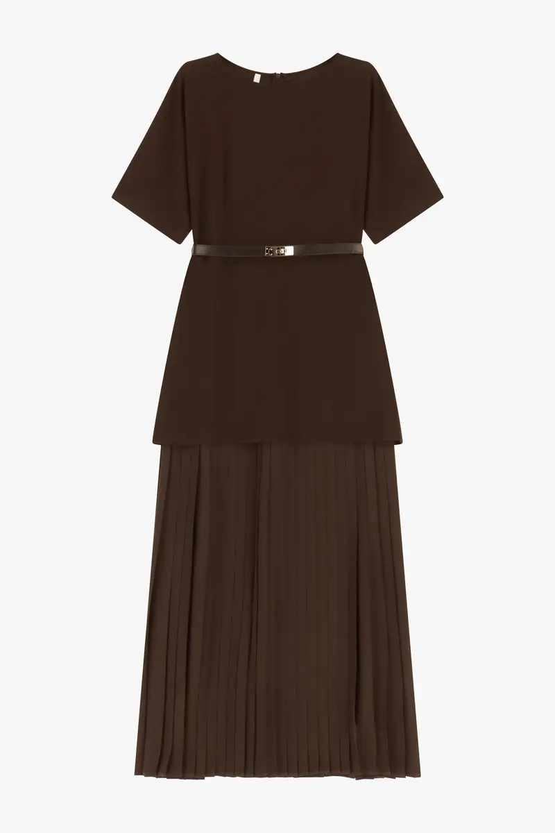 Abito lungo con cintura e gonna plissé Moro