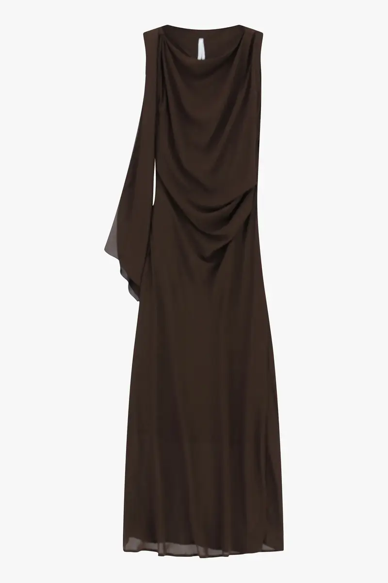 Abito lungo con manica asimmetrica e scollo a barca Moro