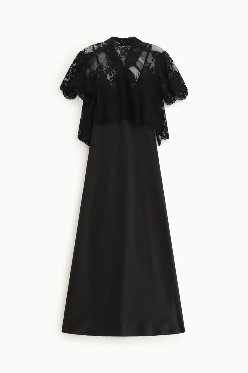 Abito lungo con maniche corte in pizzo Nero