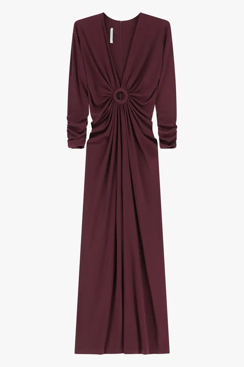 Abito lungo con maniche lunghe e anello centrale Prugna