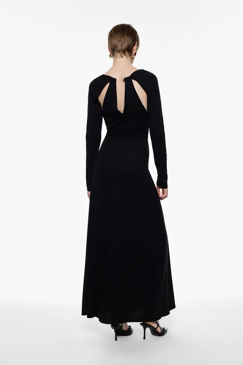 Abito lungo con maniche lunghe e dettagli cut-out Nero miniatura 3