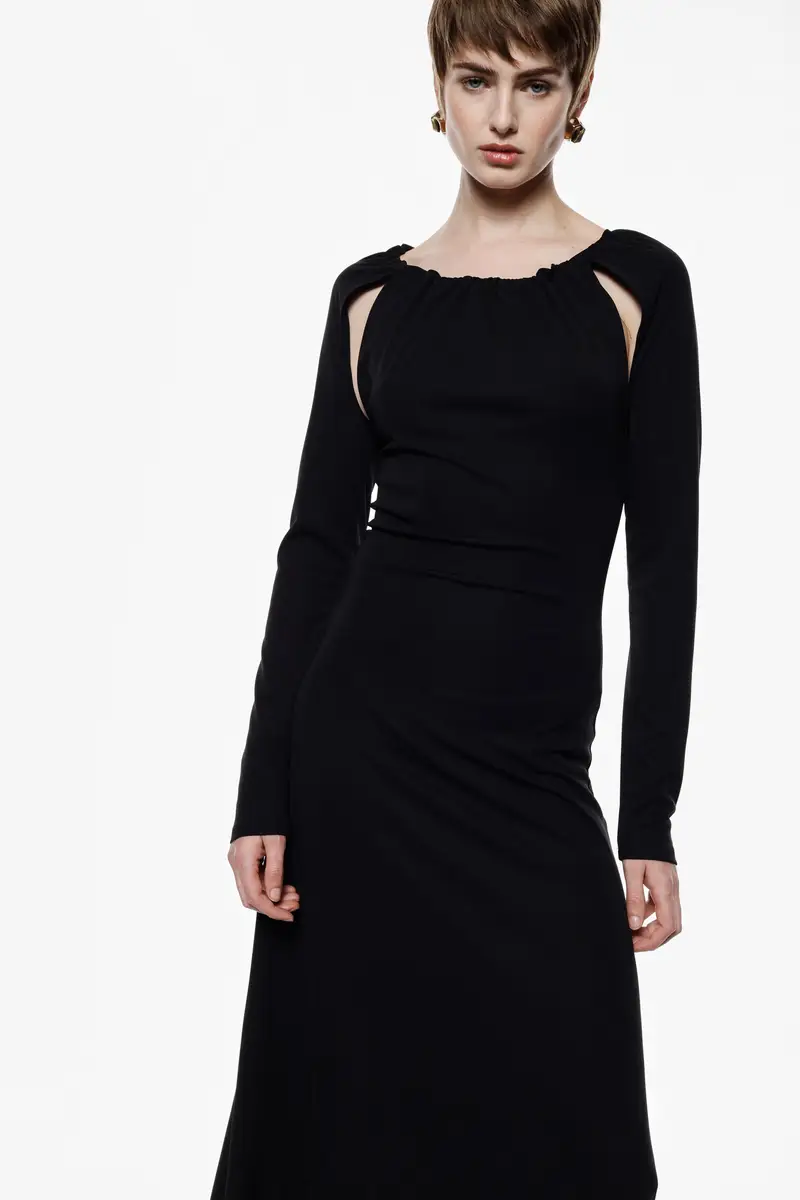 Abito lungo con maniche lunghe e dettagli cut-out Nero miniatura 4