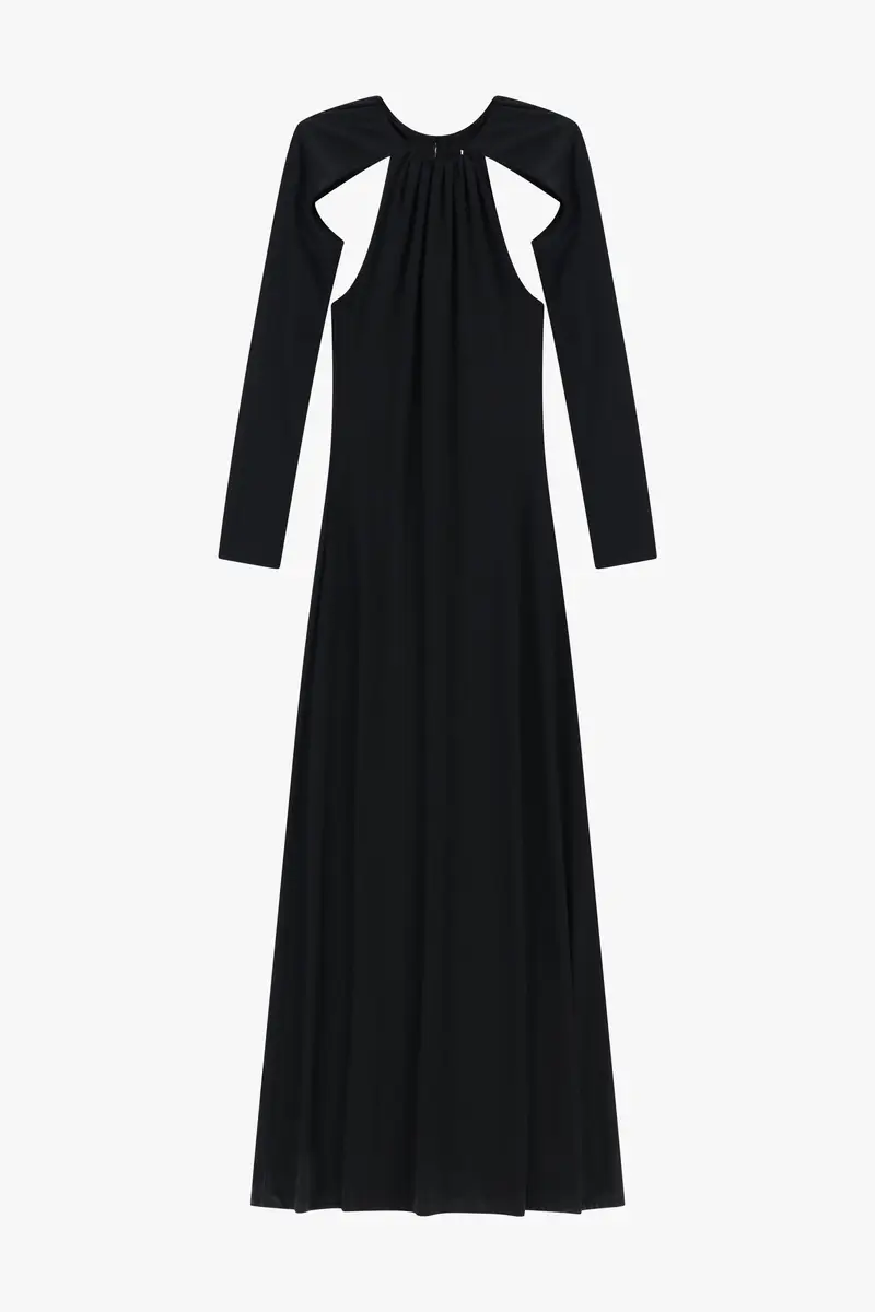 Abito lungo con maniche lunghe e dettagli cut-out Nero