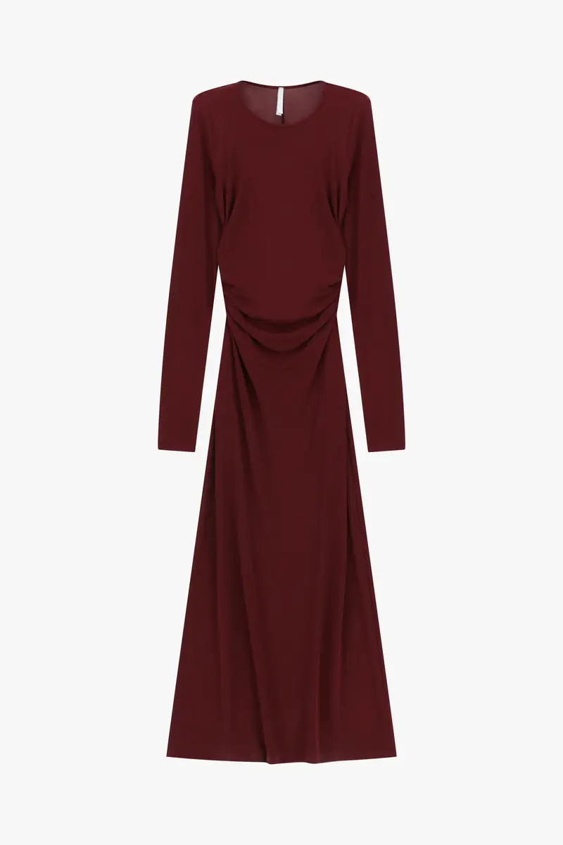 Abito lungo con maniche lunghe e schiena aperta Bordeaux
