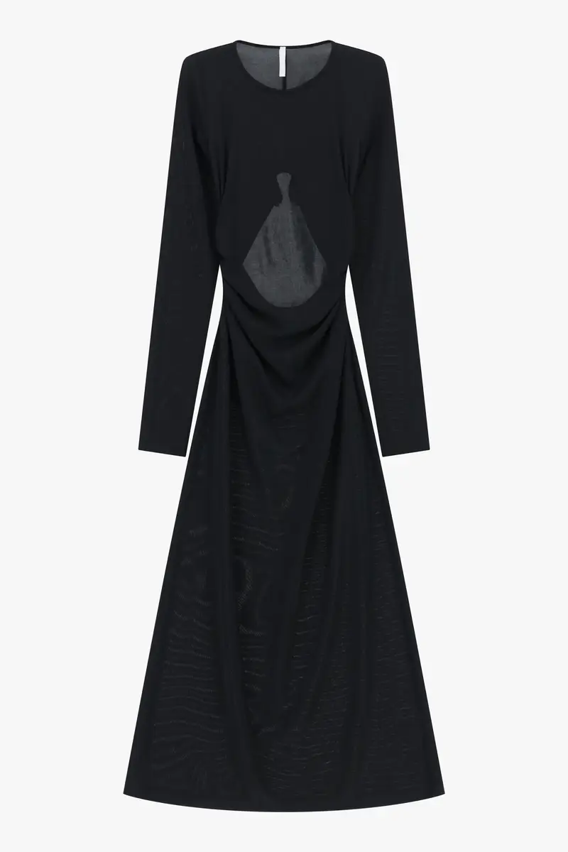 Abito lungo con maniche lunghe e schiena aperta Nero