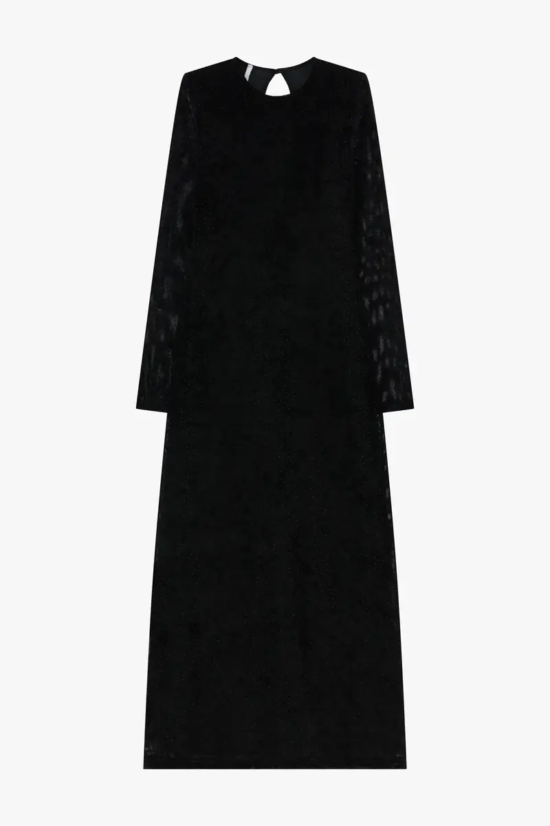 Abito lungo con maniche lunghe e schiena scoperta Nero