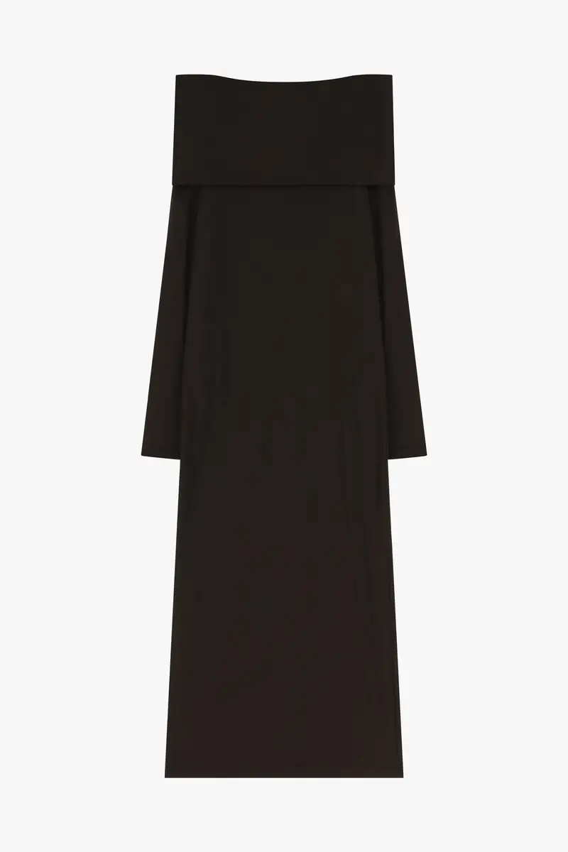 Abito lungo con maniche lunghe e scollo bardot Cioccolato