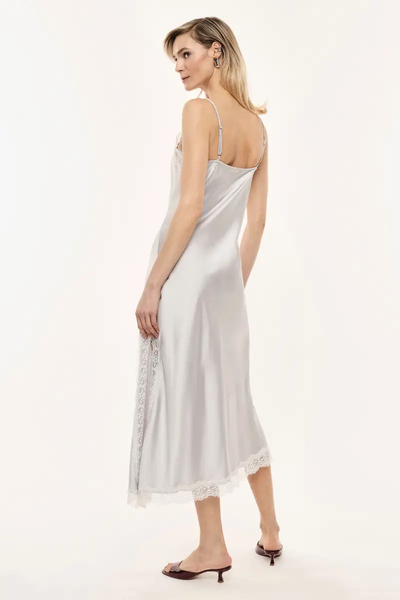 Abito lungo con spalline e pizzo asimmetrico Perla miniatura 3