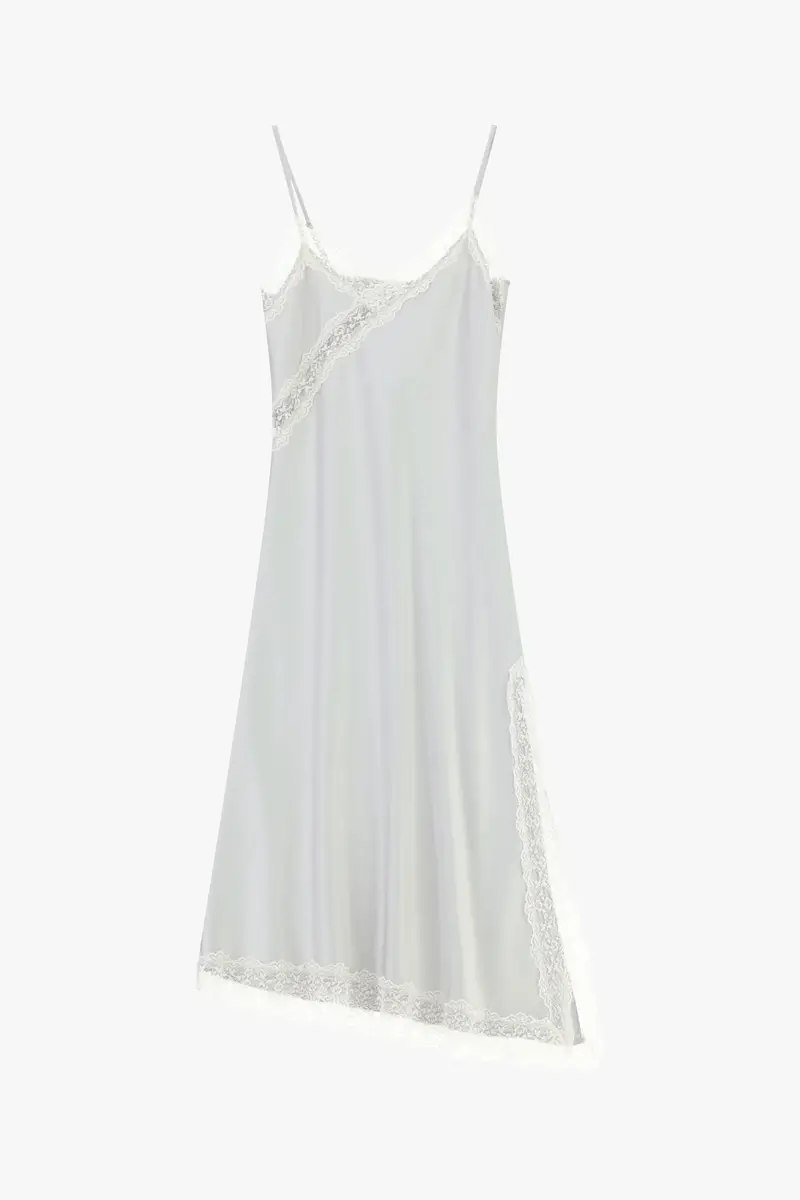 Abito lungo con spalline e pizzo asimmetrico Perla