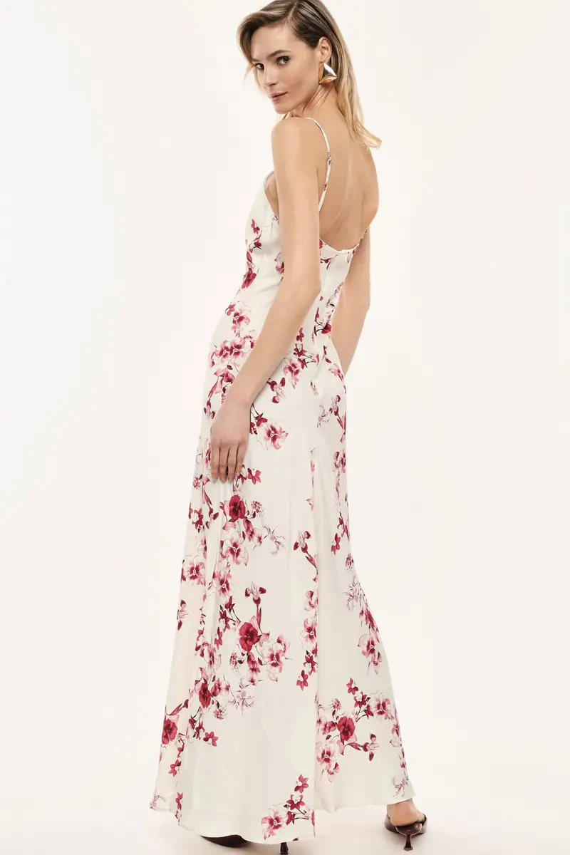 Abito lungo con spalline sottili e stampa floreale Latte miniatura 3