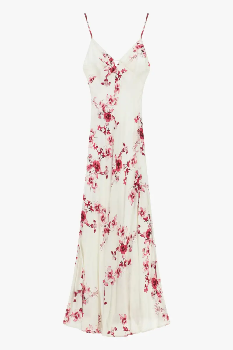 Abito lungo con spalline sottili e stampa floreale Latte