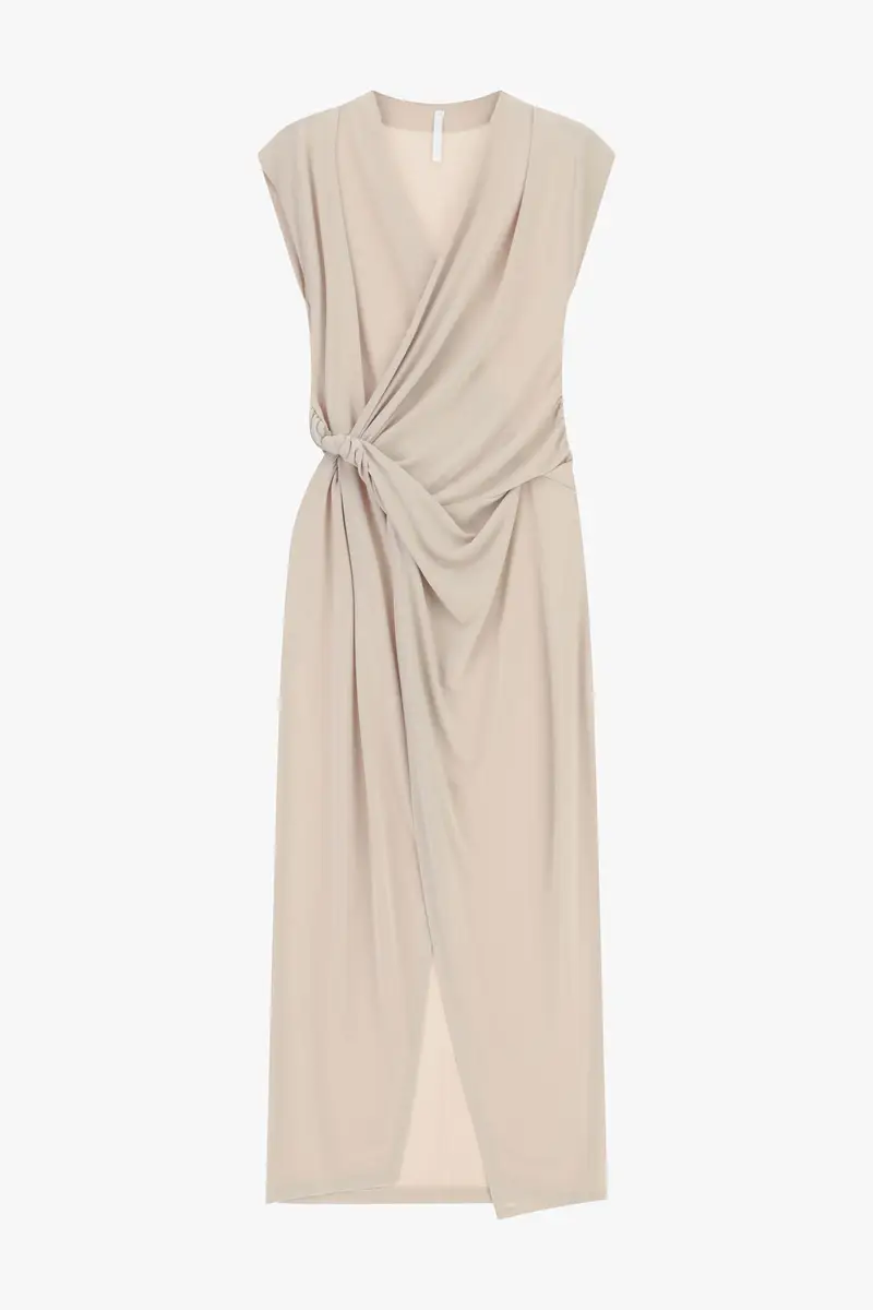 Abito lungo drappeggiato scollo a v senza maniche Sabbia