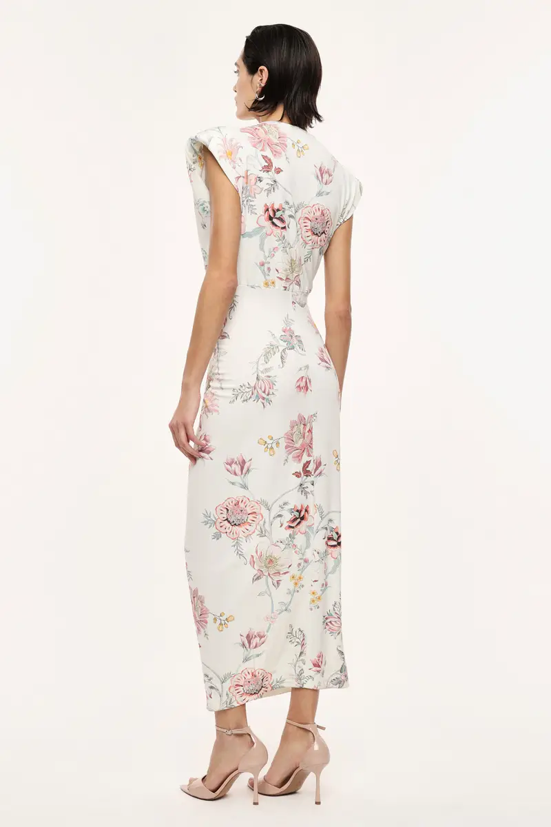 Abito lungo fantasia floreale con scollo a v Panna miniatura 3