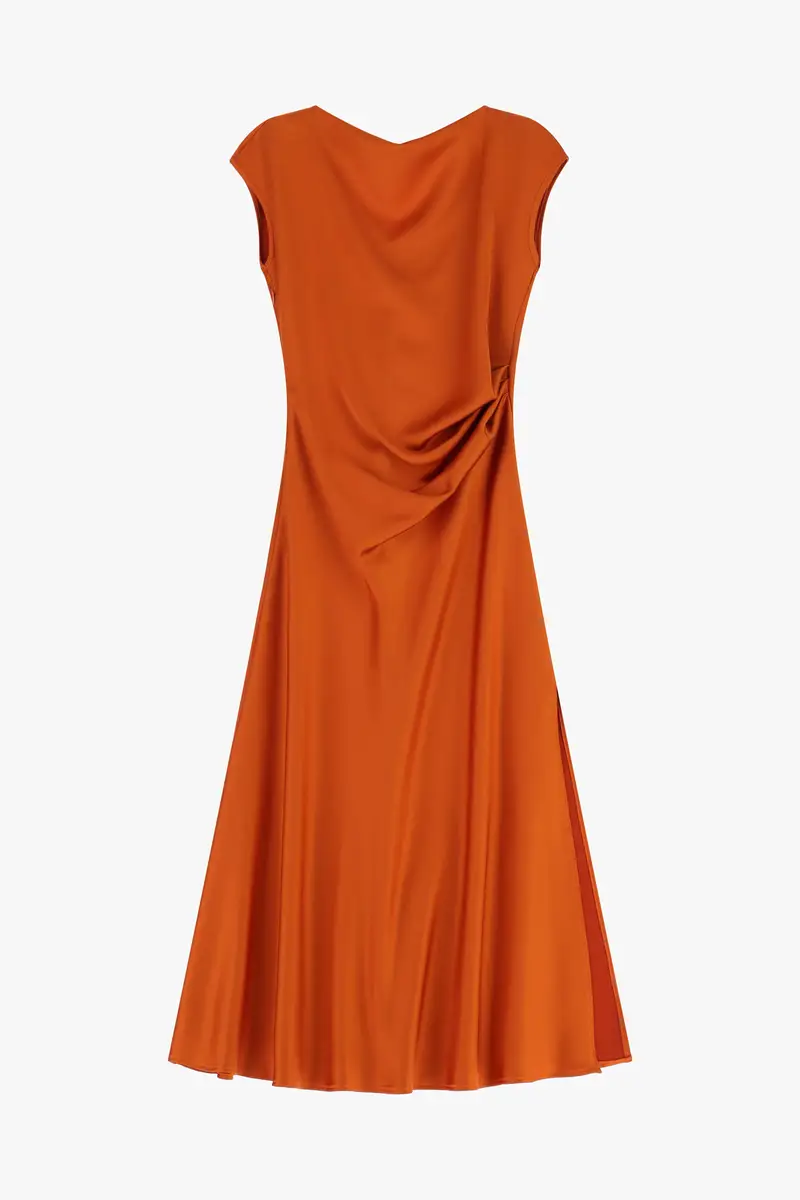 Abito lungo scivolato con arricciatura laterale Arancio