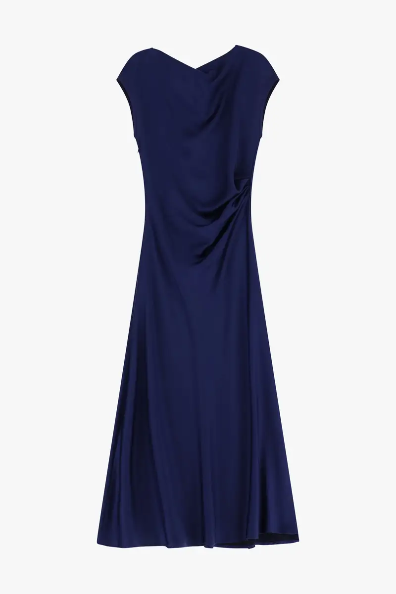 Abito lungo scivolato con arricciatura laterale Blu