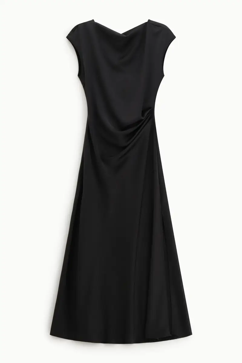 Abito lungo scivolato con arricciatura laterale Nero