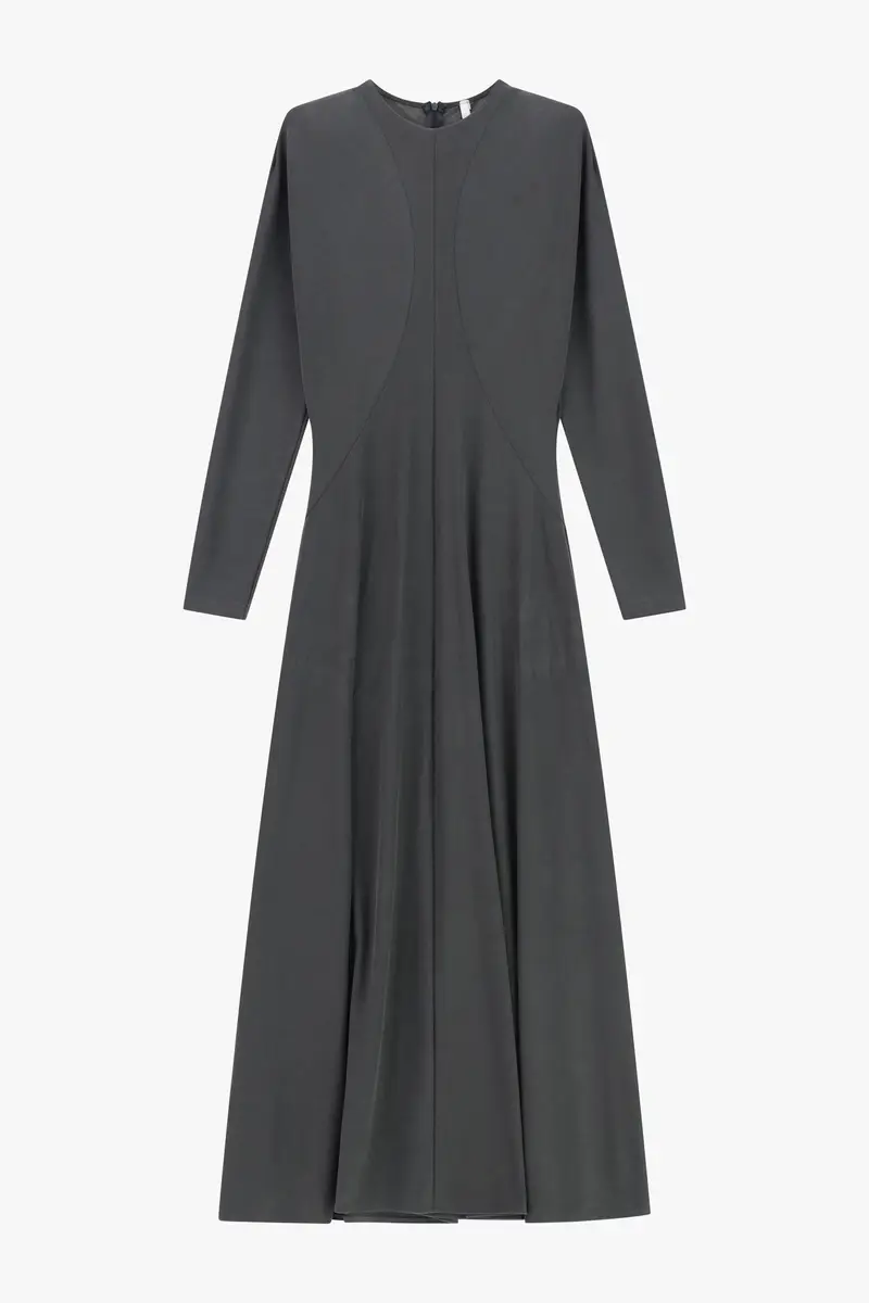 Abito lungo scivolato con maniche lunghe zip Antracite
