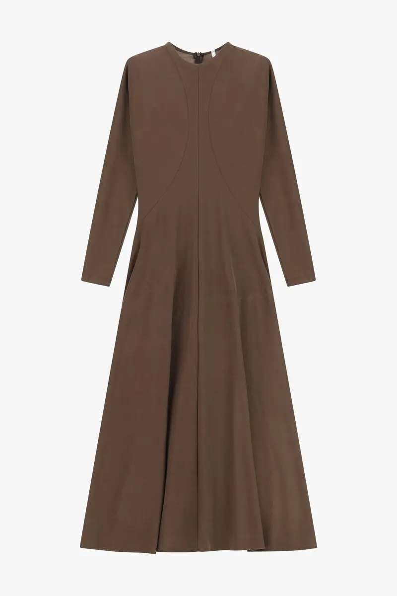 Abito lungo scivolato con maniche lunghe zip Brown