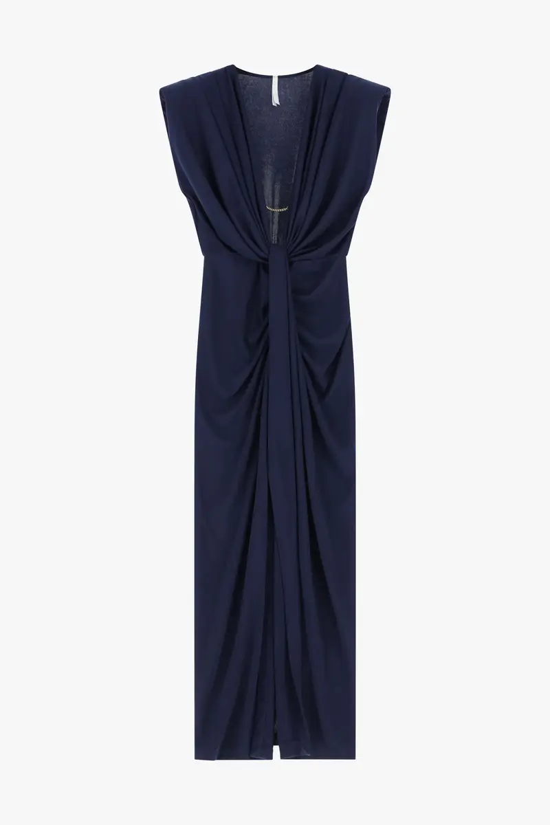 Abito lungo scollo profondo e arricciatura centrale Blu