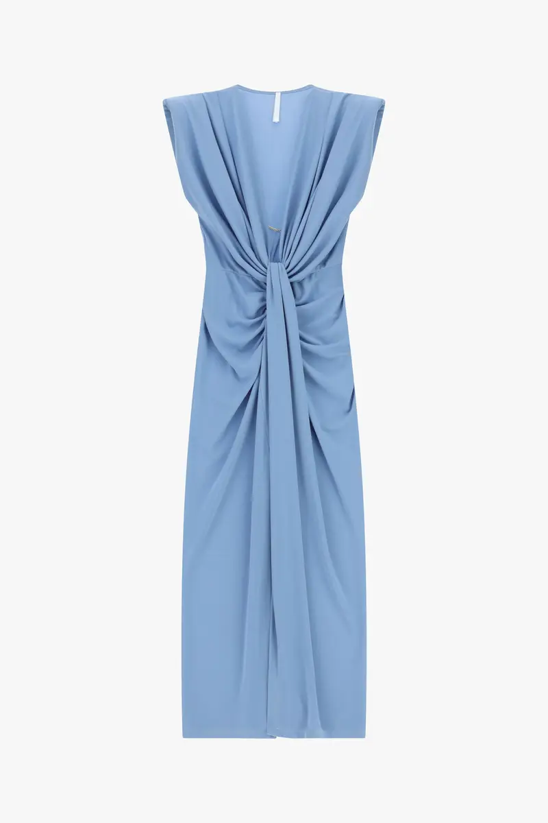Abito lungo scollo profondo e arricciatura centrale Cielo