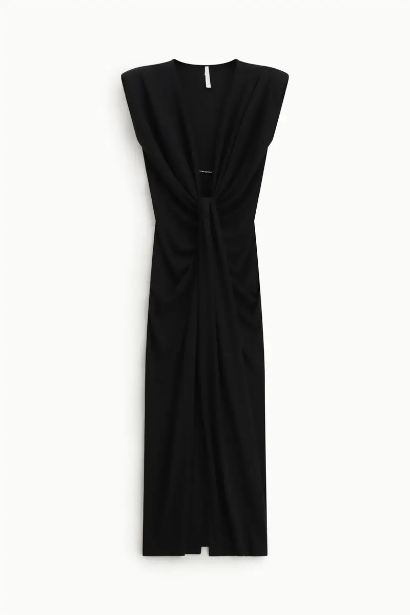 Abito lungo scollo profondo e arricciatura centrale Nero