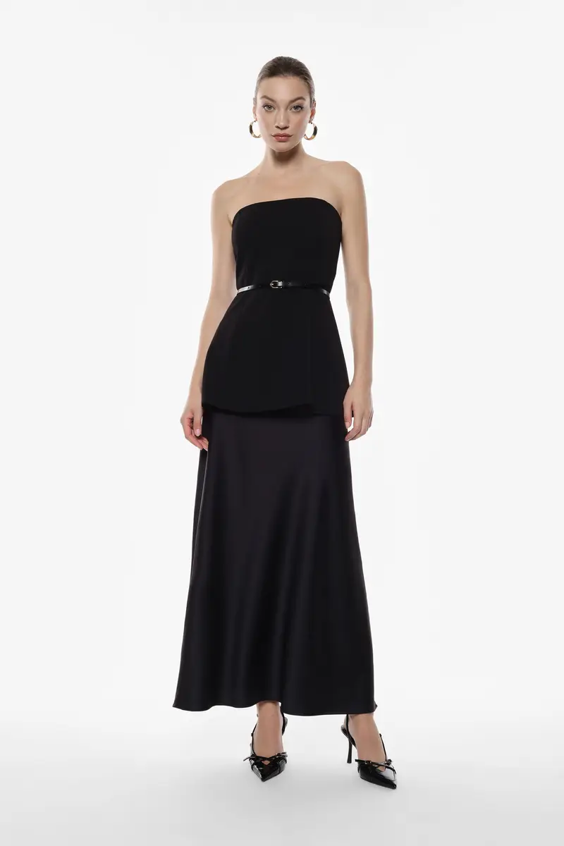 Abito lungo senza maniche con scollo dritto Nero miniatura 2