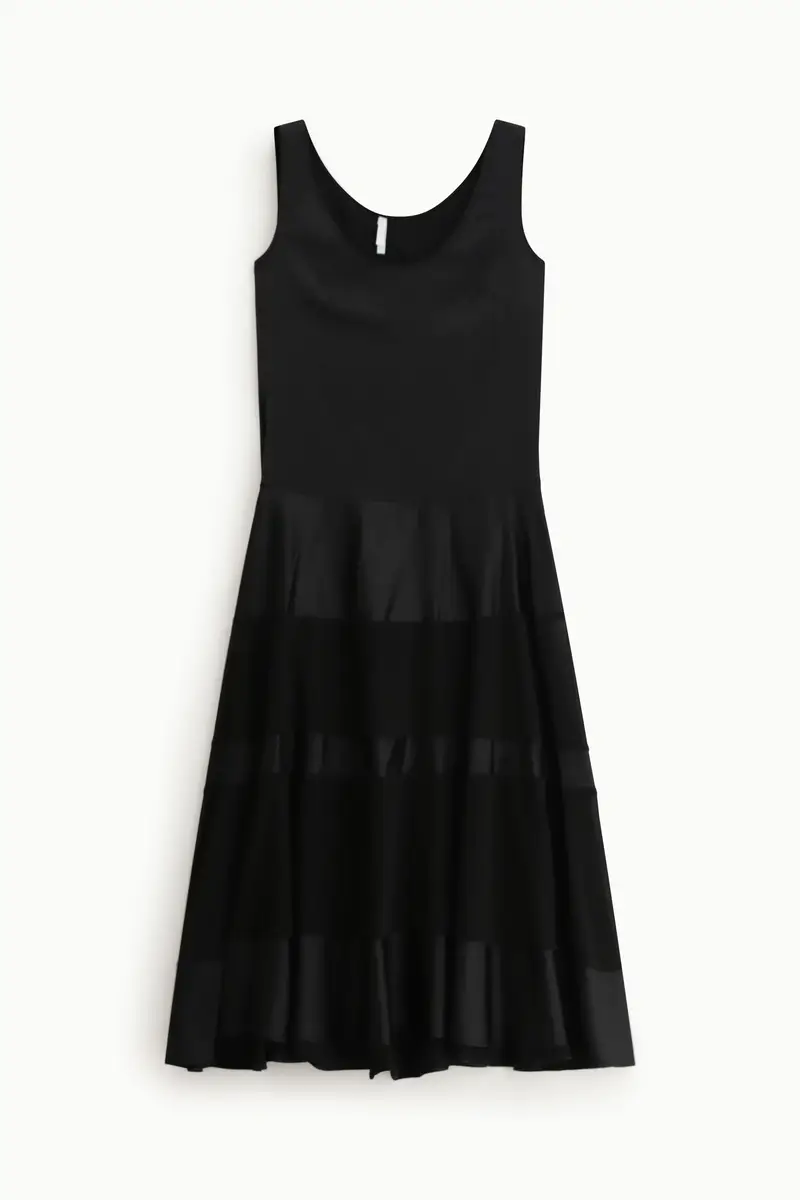 Abito lungo senza maniche dettagli trasparenti Nero