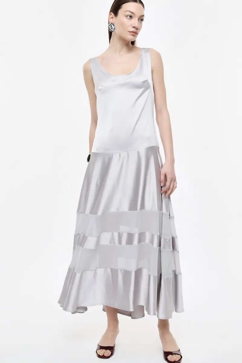 Abito lungo senza maniche dettagli trasparenti Perla miniatura 2