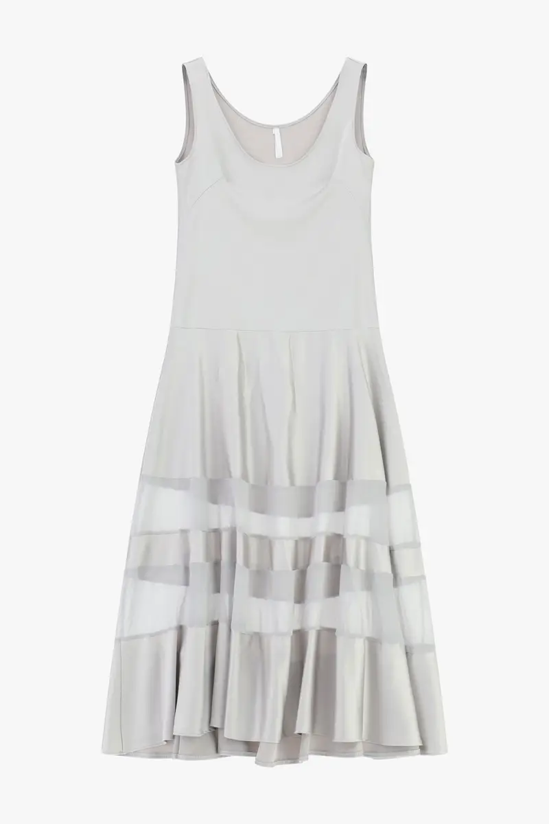 Abito lungo senza maniche dettagli trasparenti Perla