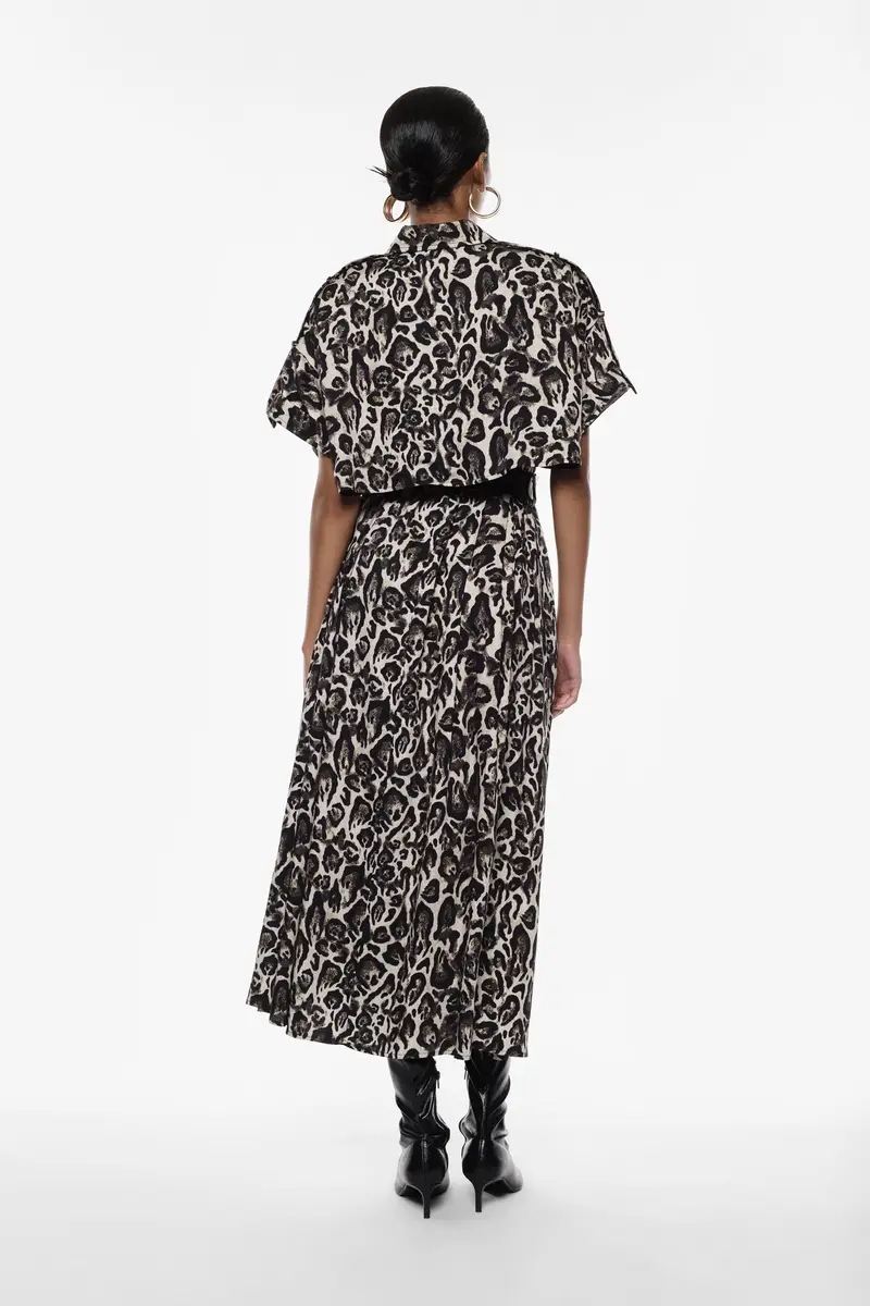 Abito lungo stampa animalier con cintura Beige miniatura 4