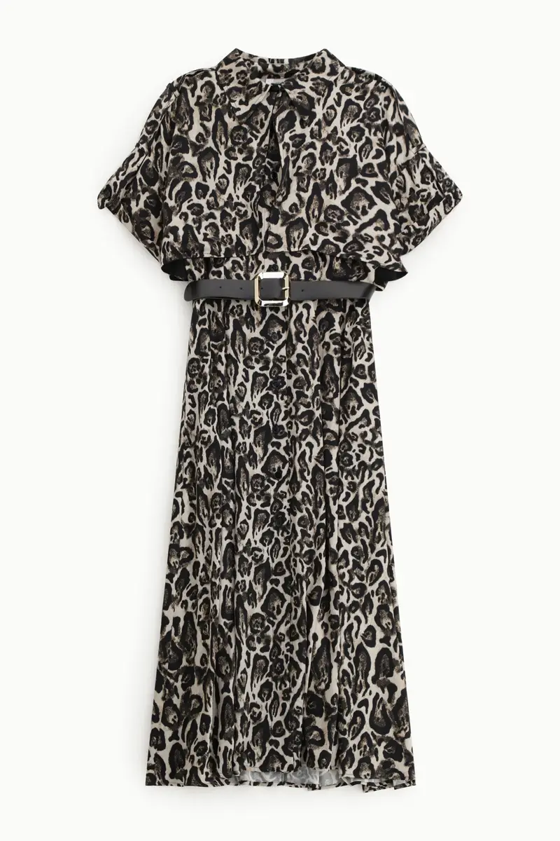 Abito lungo stampa animalier con cintura Beige