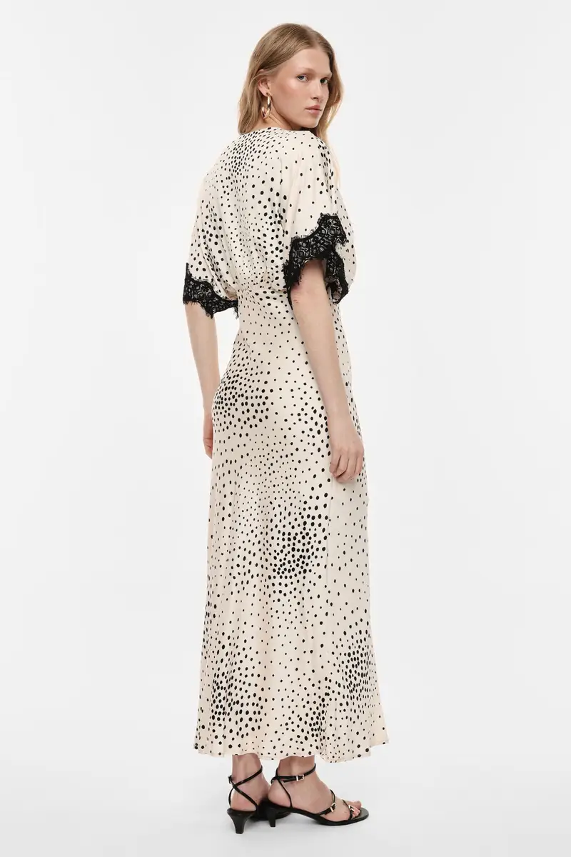 Abito lungo stampa pois con inserti in pizzo Panna miniatura 3