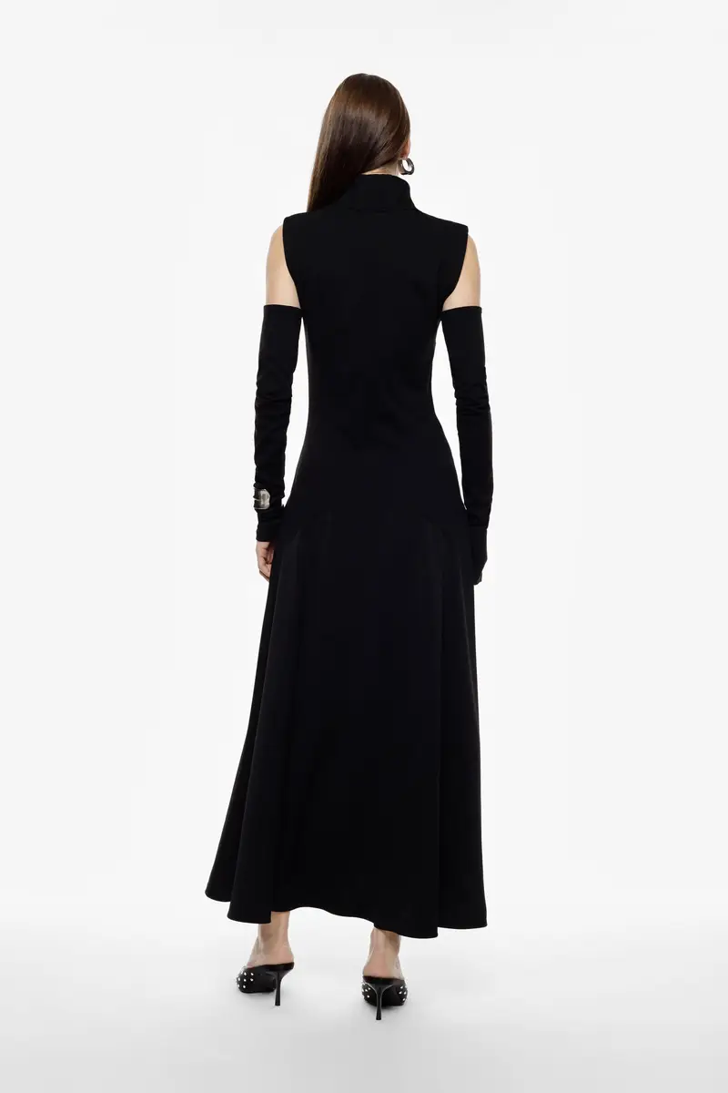 Abito lungo svasato senza maniche turtleneck Nero miniatura 3