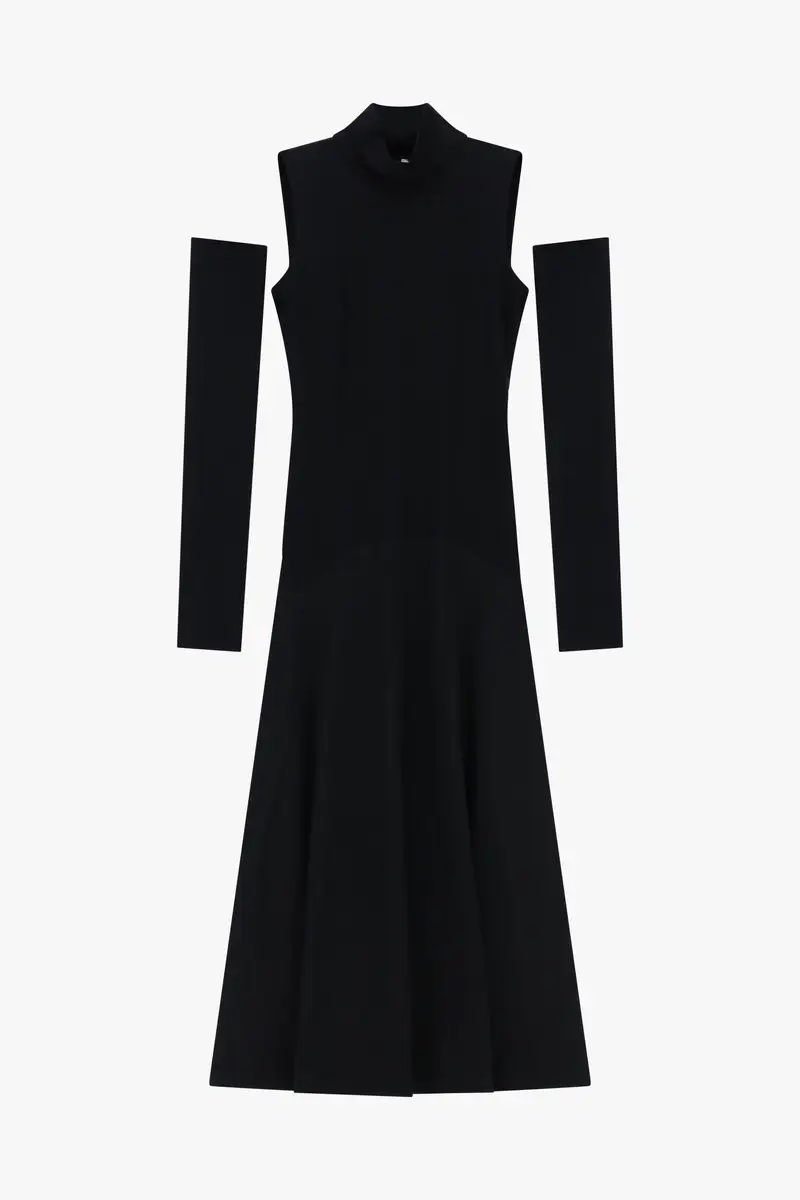 Abito lungo svasato senza maniche turtleneck Nero